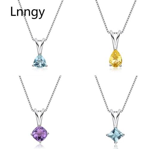 Lnngy 925 Sterling Sliver Pendant Necklaces Women Natural Topaz/Amethyst/Ametrine Gem Stone Necklaces Ladies 45cm Chain Jewelry