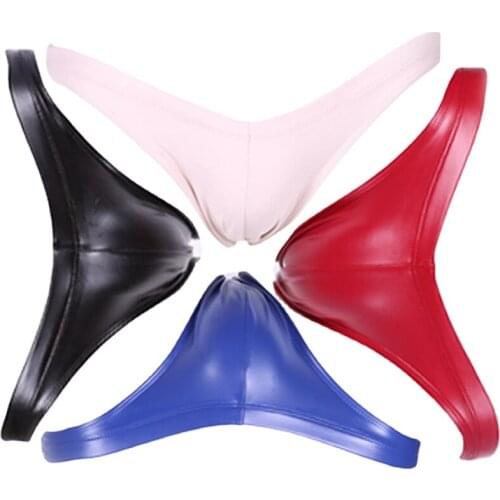 Sexy PU Leather Gay Briefs Men Underwear Male Panties Cueca Tanga Bikini Men Briefs Sexy Low Waist Underpants Comfortable Homme
