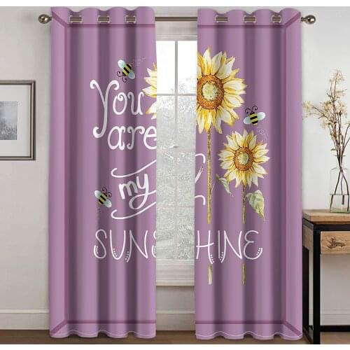 3D small fresh sunflower modern pattern blackout curtain set hook, suitable for home curtains in the living room and bedroom