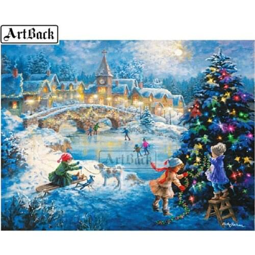 New 5d diy diamond painting christmas village castle kids 3D diamond embroidery full square / round drill rhinestone mosaic