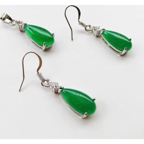 Wholesale Green Natural Stone 18KGP Women Christmas Gift Jewelry Set Free Chain