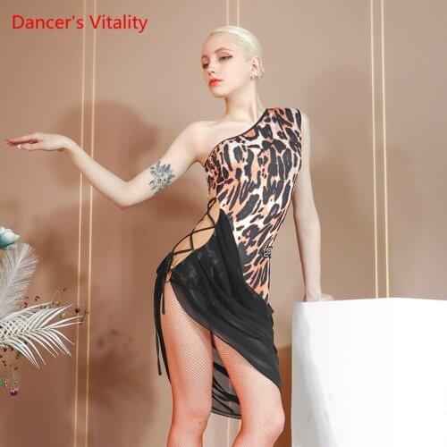 Latin dance dress female adult fashion leopard print hollow dance skirt professional competition dance clothes practice clothes