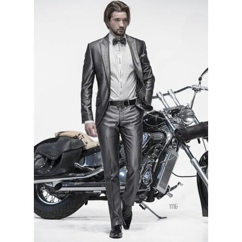 Latest Coat Pant Design Sliver Satin Men Suit Italian Slim Fit Tuxedo Skinny 2 Piece Prom Custom Classic Suits Terno Masculino