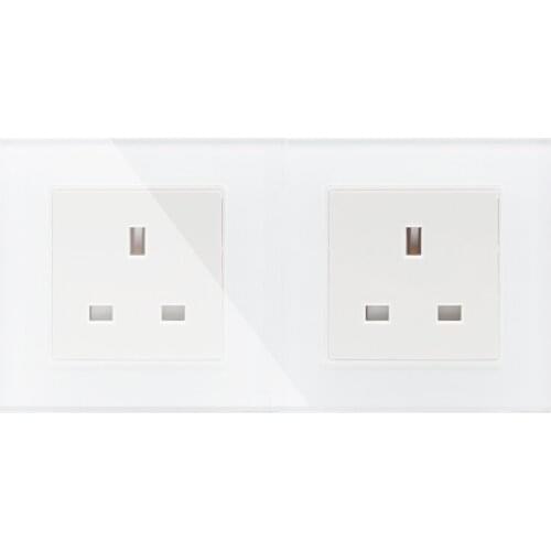 Mobu Manufacturer, 13A UK 2 Gang Socket Wall Electric / Power Double Socket /Plug, Crystal Glass Panel,GB-C7C2UKS-11