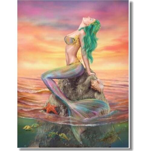 2021 Drop Shipping Embroidery Mermaid at Sunset Modern Cross Stitch Ideas with 100% Cotton Floss & Free Shipping for Home Decor