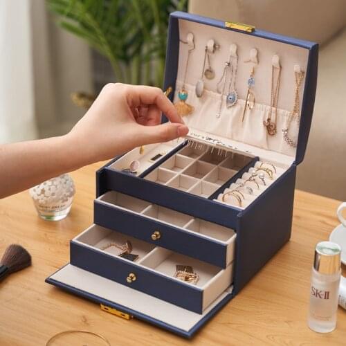 Three-tier Drawer Type Jewelry Box Creative Jewelry Box Earrings Stud Earrings Vintage Jewelry Box desk organizer stationery