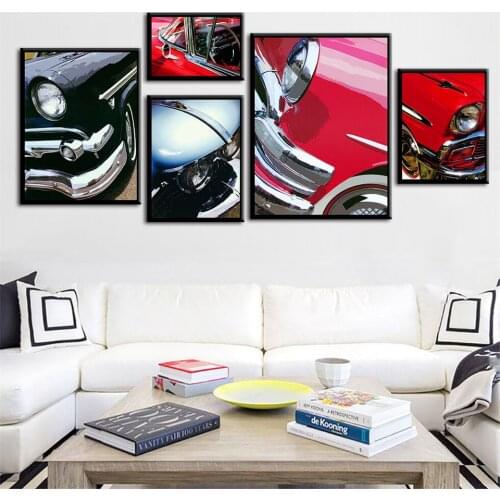 Blue Red Retro Car Nordic Style Canvas Print Painting Wall Decorations for Home Picture for Living Room Home Decoration B5225