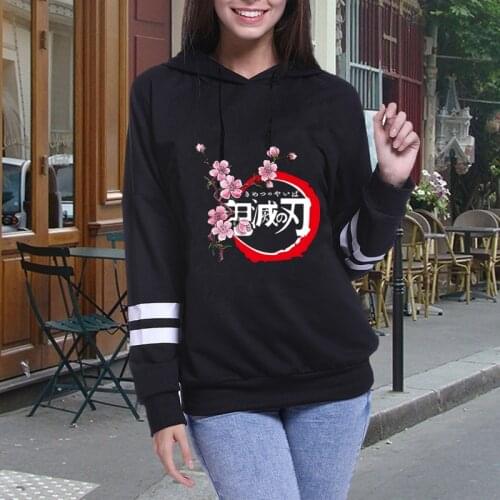 Anime Demon Slayer Hoodie Cosplay Costume Hoodies with Stripe Print Pullovers Sportswear Fleece Sweatshirts For Womens/Mens