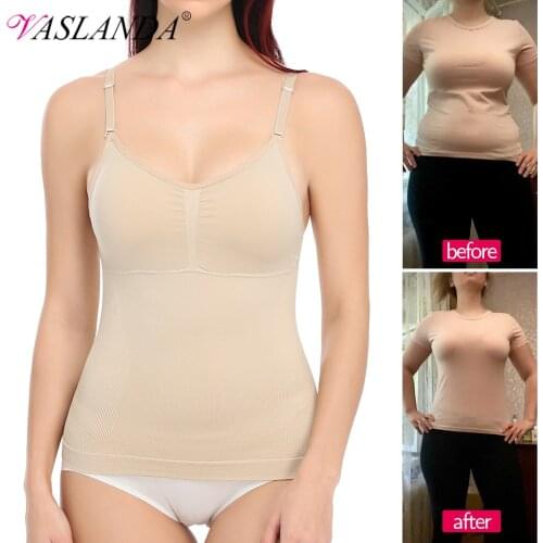Women Shapewear Tops Tummy Control Camisoles Crisscross Back Built In Bra Tank Top Waist Trainer Slimming Body Shaper Shirts