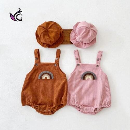 Yg Infant Boys And Girls Corduroy Rainbow Sling Ha Bag Fart Clothes 0-3 Years Old Cotton One-piece Clothes Climbing Clothes