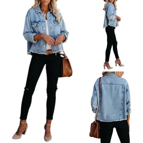 Hirigin Fashion New Womens Washed Denim Jacket Buttoms Long Sleeve Button Down Loose Boyfriend Jean Jacket Seam Coat