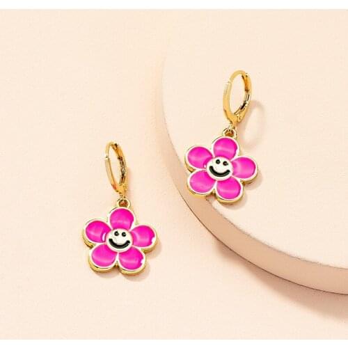 Floral star heart hoop earrings for women pink blue red dangling earring with charm y2k jewelry cute kawaii summer jewelry