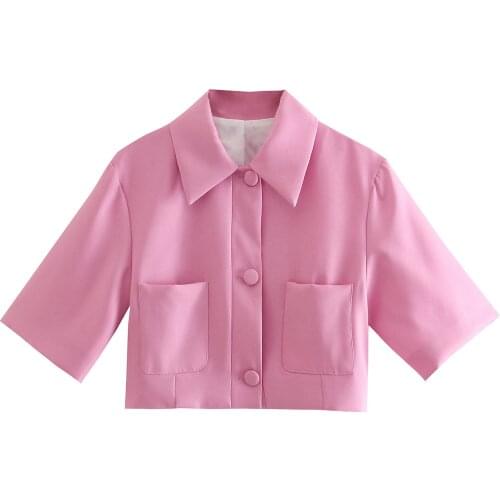 Korean womens 2021 summer new pink lapel single-breasted sleeve short small suit DLwt072