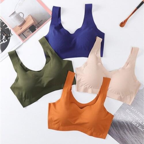 Ice Silk Bra Seamless Vest Bras Women Soft Thin Push Up Underwear Comfortable Sleep Top With Chest Padded Sports Bralette