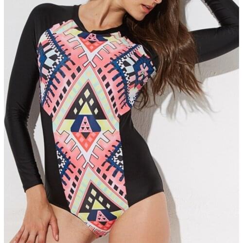 Women Long Sleeve Swimwear Print One Piece Swimsuit Women Back Zipper Rashguards Surf Swim Wear Diving Bodysuit Surfing Wetsuit