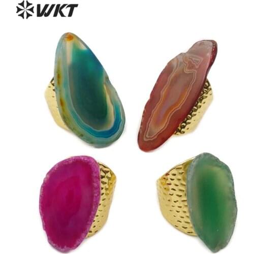 WT-R334 Colorful Natural Slice Agates Ring Irregular Shape Large Natural StoneRings Womens Ring Jewelry