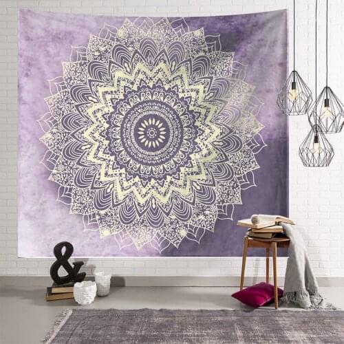 Golden Mandala Mauve Tapestry Vintage Exotic Summer Plant Nature Frame for Bedroom Photography Wall Decor