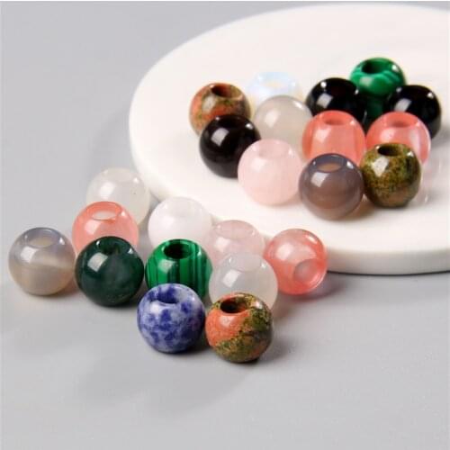 10pcs/Lot New Natural Round Stone Loose Beads Abacus Shape Big Hole Charms Loose Beads Size 12x10mm for Jewelry Making Hole 5mm