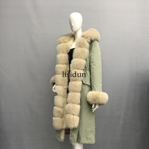 2019 fashion winter jacket women real fur coat natural real fox fur collar loose long parkas big fur outerwear Detachable