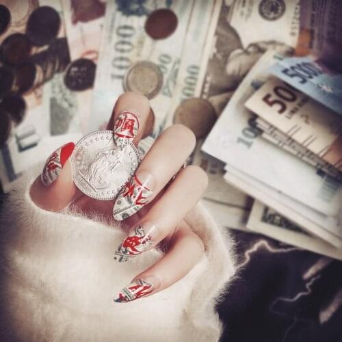 24PCS White Red False Nails Finished Fake Nails Full Cover Press on False Nail Art Tips DN30