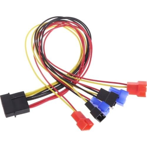 4-Pin IDE Molex To 6-Port Cooling Fan 2-Pin Splitter Power PC DIY Adapter Cable 12V 7V 5V