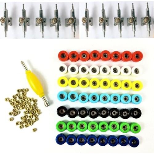 56Pcs Bearing Wheels Nuts & 10 Trucks for 96mm SkateBoard Wooden Fingerboard Toys Finger board Accessary Replacement Parts Tool