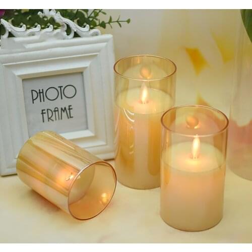 Flameless LED Wax Candle With Amber Color Glass Cup Creative Candles Lamp Electric Tea Lights For Home Decor/Wedding /Christmas