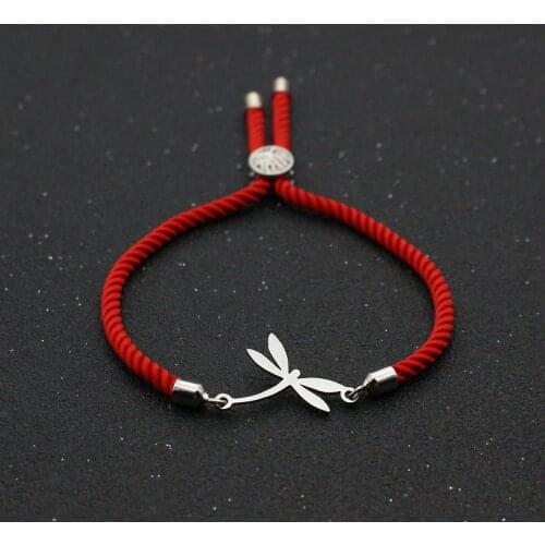 Cute Bear Stainless Steel Lovely Dragonfly Bracelets For Women Girls Lucky Red Thread Rope Adjustable Charm Bracelet Jewelry