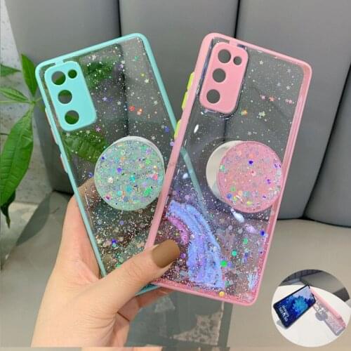 Luxury Glitter Sequins Soft Transparent Case For Samsung A22 A32 A52 A72 A12 S21 Ultra S20 FE A50 A20 A51 A71 Stand phone case