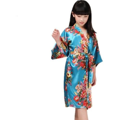 8 Colors baby bathrobes for girls robes stain silk Kimono bath robes kids children peignoir enfant nightgown floral sleepwear