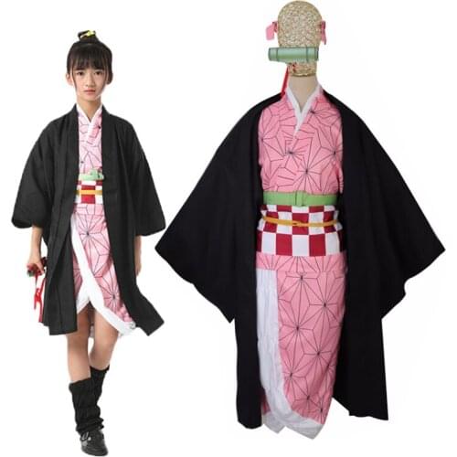 Demon Slayer Kamado Nezuko Cosplay Kids Costume Girls Japanese Kimono Uniform Halloween Kimetsu no Yaiba Costumes For Children