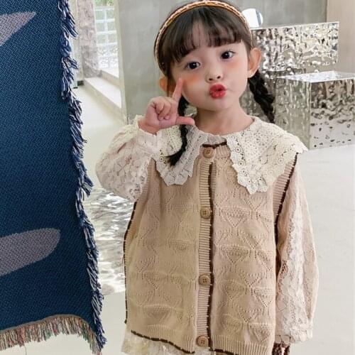 2021kids Outer Wear Spring New Girls knit Vest Sleeveless Children Cardigan girls clothes