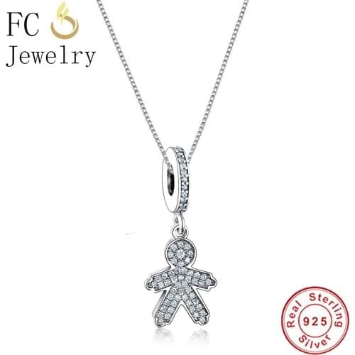 FC Jewelry 925 Sterling Silver Simple Family Boy Pip Clear Zirconia Necklaces & Pendants Women Collar Chain Choker Trinket Gift