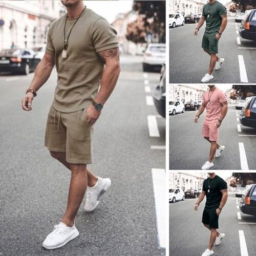 ICCLEK 2021 Summer Mens Trend Circle Collar Youth Casual Suit Tracksuit Men Conjunto De Dos Piezas De Moda Jump Suit Men