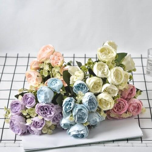 5 Forks 10 Heads Home Decoration Accessories Wedding Party Scrapbook Fake Plant Diy Pompon Artificial Rose