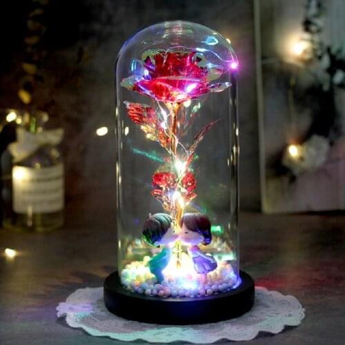 2021 LED Enchanted Galaxy Rose Eternal 24K Gold Foil Flower With Fairy String Lights In Dome Home Decor Mother Fathers Day Gift