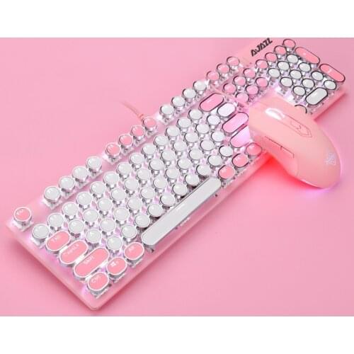 Ajazz Steampunk Pink Cute Cartoon USB Wired Esport Mechanical Keyboard Antighost Keys With Variety Of Light Effect