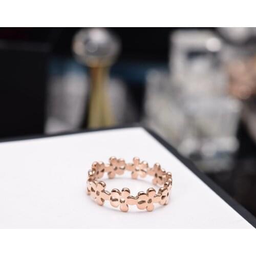 YUN RUO Fashion Sweet Flower Wedding Ring Couple Rose Gold Color Woman Birthday Gift Party Titanium Steel Jewelry Never Fade
