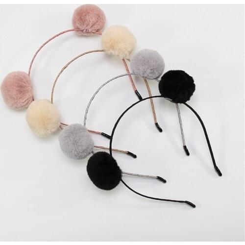 Sweet Korea Style Cat Ears Balls Plush Headband Women Girls Lovely Hairband Hair Hoop Birthday Party Use Hair Accessories