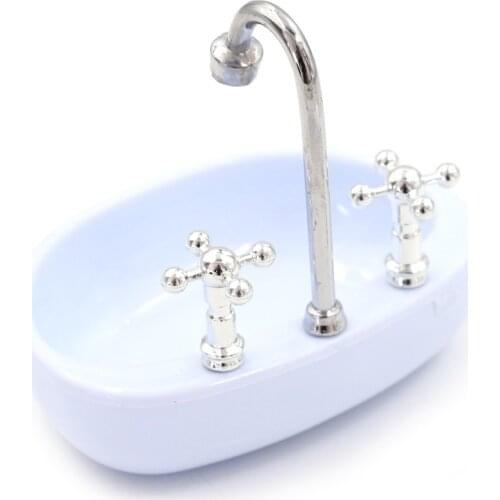 Dollhouse Miniature Furniture Bathroom Toilet Model Washbasin Floral Pretend Classic Toy for Children Birthday Gift 1pcs