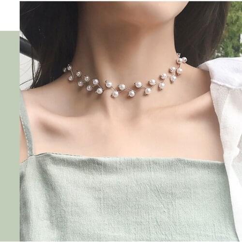 Trendy Pearl Choker Necklaces For Women Girls Asymmetric Chain Black Crystal Pearl Necklace Daily Party Wedding Fashion Jewelry
