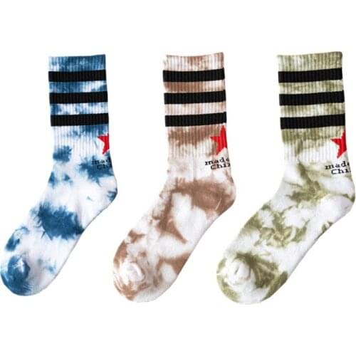Fashion Stripe Tie-dye Socks with Star Breathable Cotton Socks YZ-S-DRY-0005 Running Socks Hiking Basketball Long Socks