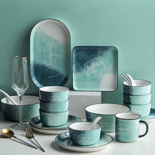 Fashion Creative Dinner Plates Nordic Unique Ceramic Blue Dinner Plates Modern Home Pratos De Jantar Kitchen Tableware EI50TZ