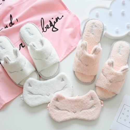 2021 Fashion Womens Winter Cartoon Cat Warm and Comfortable Plush Bedroom Non Slip Cotton Slippers