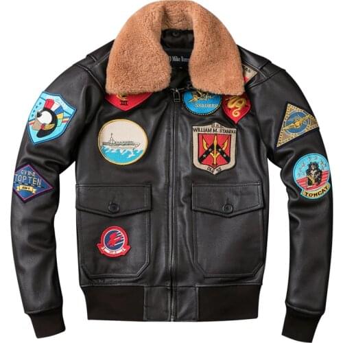 2018 Brown Men TOP GUN Pilot Leather Jacket Wool Collar Genuine Cowhide Winter Russia Cold Coats S-XXXL Free Shipping