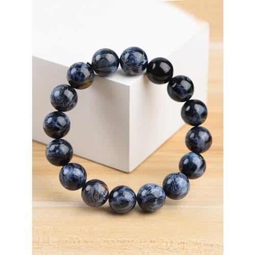 Genuine Natural Dark Blue Pietersite Namibia Stretch Mens Bracelet Round Beads 9- 14mm