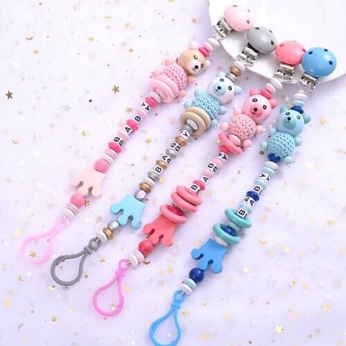 New DIY Wooden Baby Pacifier Clips Funny Pacifier Chain Cute Cartoon Animal Shape Wood Clips Baby Shower Gift BPA Free