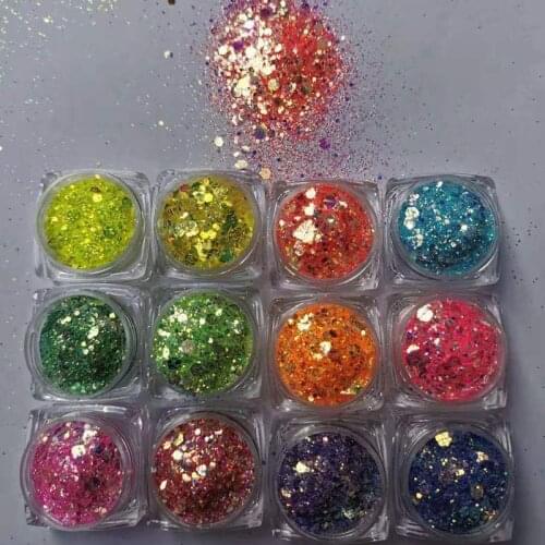 New!!!Holographic Mixed Hexagon Shape Chunky Nail Glitter Sequins Sparkly Flakes Slices Manicure Body/Eye/Face Glitter 12Colors