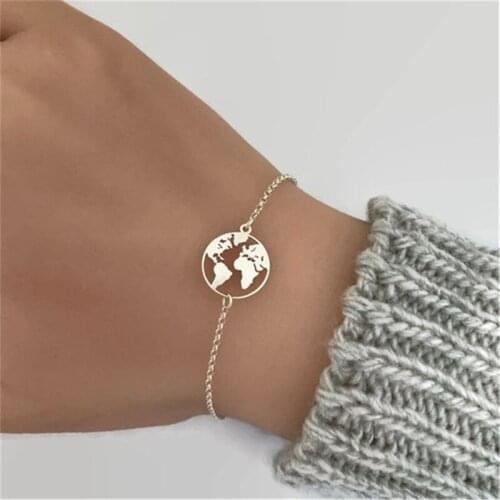 New Fashion World Map Bracelets & Bangles Link Chain Jewelry Golden Silver Color Women Charm Bracelet For Friend Wholesale