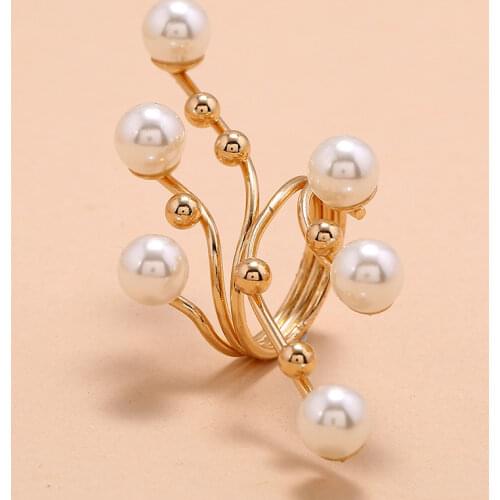 New Personality Exaggerated Fashion Pearl Beads Rings for Women Girls Fashion Jewelry